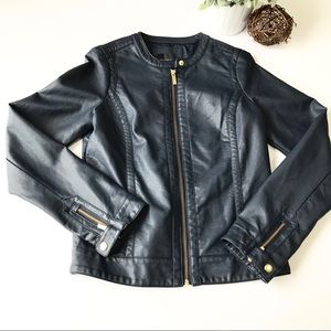 THE LIMITED Navy Leather Jacket gg14